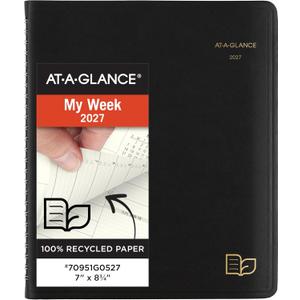AT-A-GLANCE 2027 Appointment Book Planner, Weekly & Monthly, 7" x 8.75", Quarter-Hourly, Recycled, Black (70951G0527)