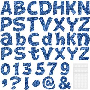 Colarr 216 Pcs Glitter Bulletin Board Letters for Classroom Numbers Alphabet 4 Inch Poster Board Letters with Adhesive Dots Punctuation Symbols Cutout Bulletin Display School Decor(Blue)