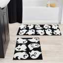 Estmy Cute Black Ghost Bath Mat Non Slip Washable 16x24 Spooky Funny Vintage Halloween Bath Rug Bathroom Decor, Soft Shaggy Microfiber Gothic Spirit Fall Halloween Bathroom Shower Floor Mat