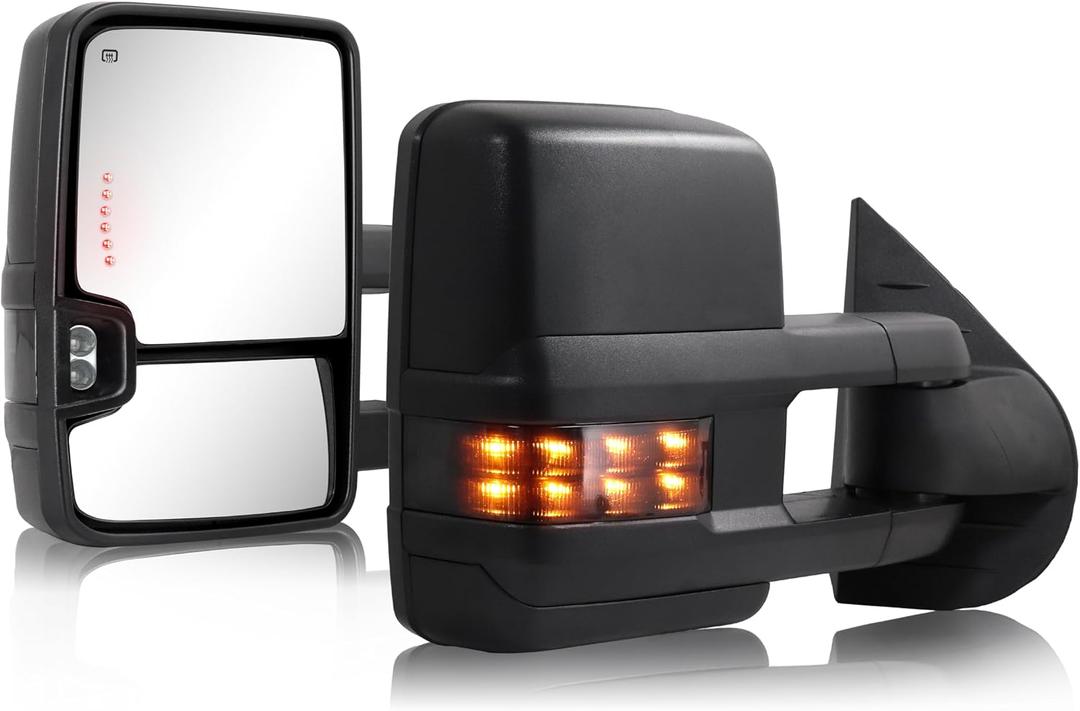 Towing Mirror Compatible with 2007-2013 Chevy Silverado 1500, GMC Sierra 2014 2500HD 3500HD Tow Mirrors Power Adjusted Heated Glass Turn Signal Backup Light Extendable Pair Set, DOTTED LIGHT