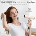 TOME Hair Dryer, 1875W High-Speed EC Motor 110,000 RPM Ionic Blow Dryer, Fast Drying, Cool Shot Lock, 3 Heat 2 Speed, 3 Attachments (Styling Nozzle, Comb Nozzle, Diffuser), 125V,Pink
