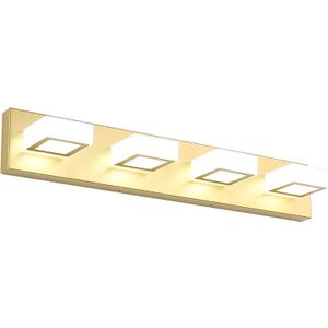 Ralbay Modern Gold Vanity Lights for Bathroom 4 Lights LED Over Mirror Fixture Acrylic Wall Light, 25.6 Inch, White Light 6000K, 8590-Gold-Silver