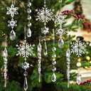 24 Pcs Shatterproof Crystal Christmas Ornaments for Christmas Tree Decorations Crystal Snowflake Ornaments 2023 Hanging Acrylic Crystal Christmas Decorations Icicle Drop (Clear)