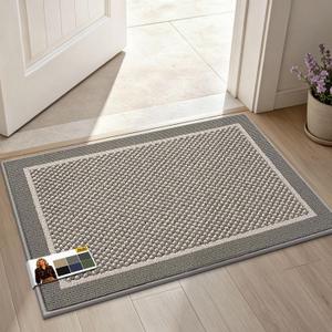 JSEI Dirt Trapper Door Mat 20"x32", Non-Slip Doormat, Light Grey | Entryway Rugs Washable, Dirt Resistant and Absorbent Welcome Mat, Low Profile Floor Mats for Front Back Door and Entrance