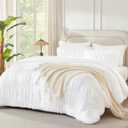 Andency Ruched White King Size Comforter Set, Shabby Chic Pleated Bedding Sets 3 Pieces, Lightweight Soft Boho Ruffle Bed Set for Girls, Kids, Women, All Season