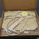 Straw Tote Bag for Women, Large Summer Beach Bag with Polka Dot Scarf & Plumeria Flower (Beige)