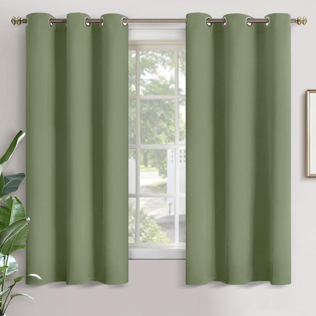 YoungsTex Olive Green Blackout Curtains 63 Inch Length for Bedroom - Thermal Insulated Window Drapes with Grommet Room Darkening Privacy for Living Room, 2 Panels, 42 x 63 Inch