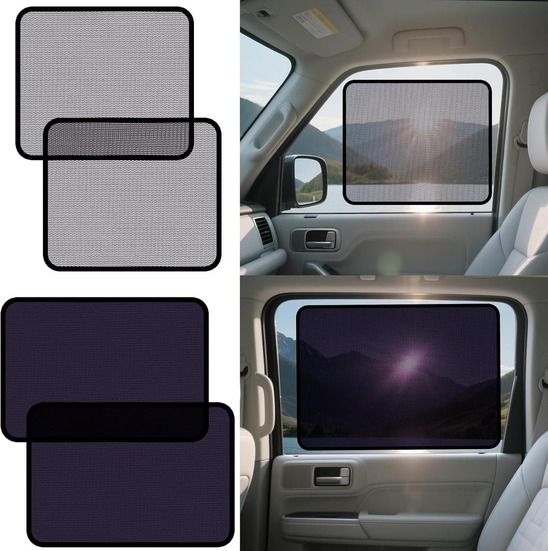XCBYT 4-Pack Car Window Shades for Baby & Driver- Static Cling Side Window Sun Shade Combo with Transparent & Semi-Transparent - Car Window Covers with Glare & UV Blocker, Privacy Protection (15.75" x 13.78" + 20.87" x 13.78")