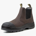 Work Boots for Men, Steel/Soft Toe Waterproof Working Boots, Slip Resistant Slip-on Safety Static Dissipative Working Shoes (Dark Brown) 9.5