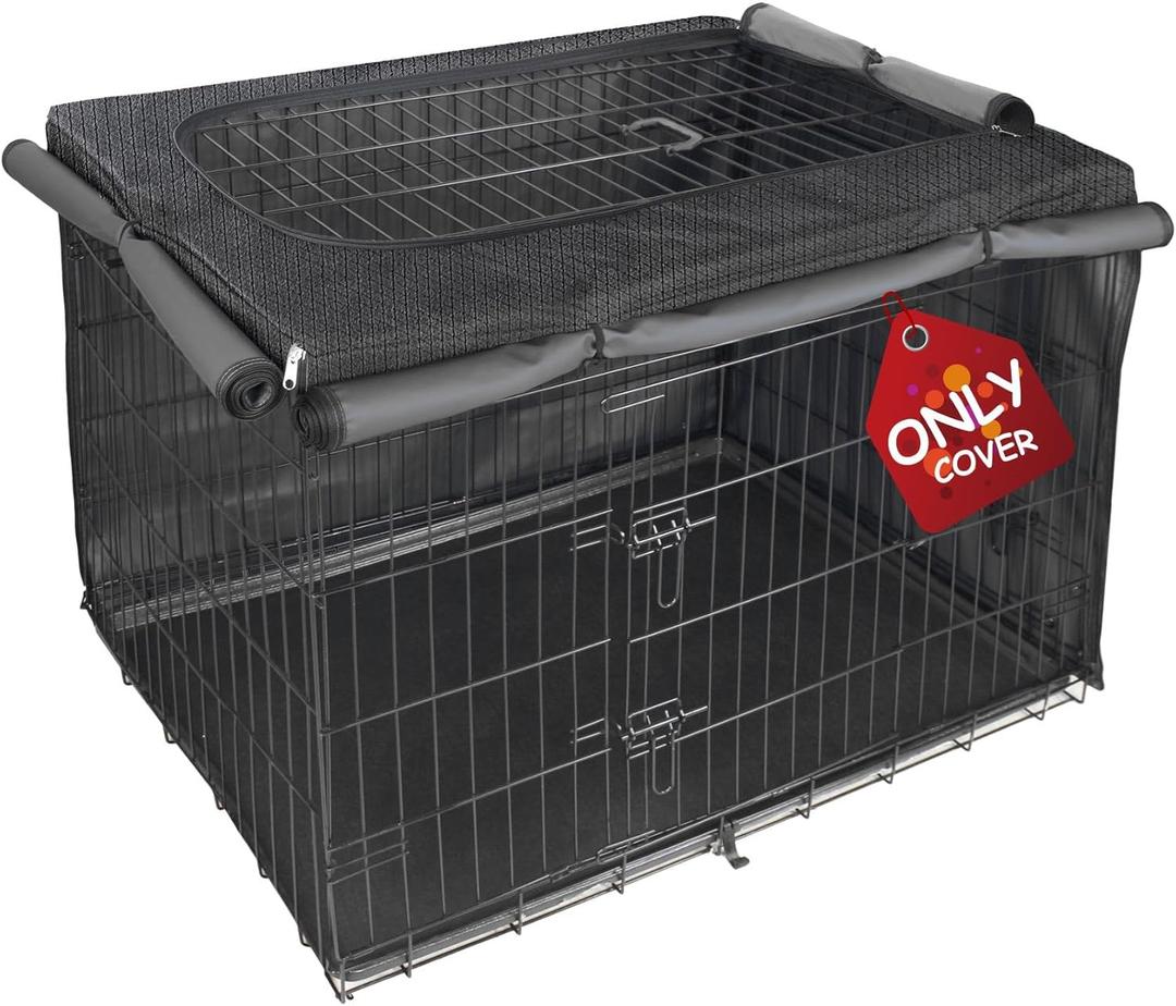Explore Land Dog Crate Cover for 42 Inches Wire Cage, Heavy-Duty Lattice Pet Kennel Enclosure Compatible with 1 2 3 Doors Standard Metal Cage (Black)