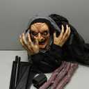 Haunted Hill Farm Life-Size Scary Poseable Talking Witch, Halloween Animatronic with Touch Activated Lights and Sound, Battery Operated Indoor or Covered Outdoor Halloween Decorations, Halloween Prop