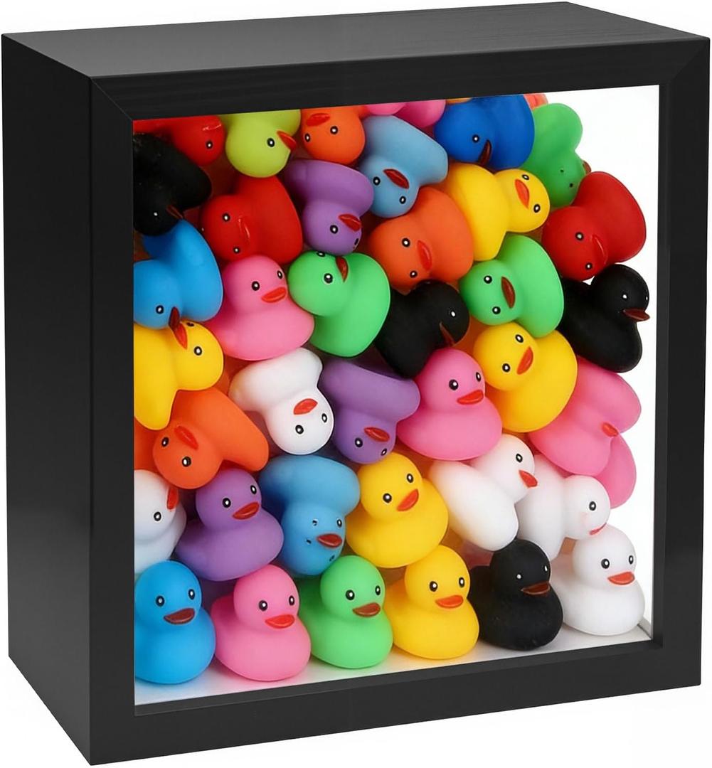 Rubber Duck Display Case  8.6"* 8.6"*2.5",Wooden Rubber Duck Display Shelf with Hanging Hole for Party Decorations Or Gifts(Black)