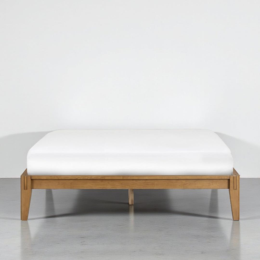 NTC Sapa Solid Wood Platform Bed Frame – Minimalist, Japanese Joinery, No Box Spring Needed, Silent Slats, Easy Assembly – Full – Teak Look