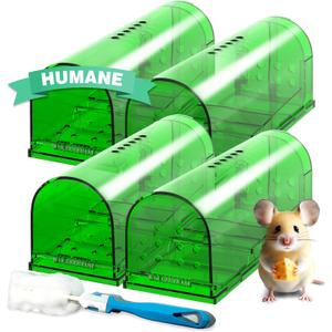 4 PACK Mouse Traps Humane Catch and Release, Live Mouse Trap No Kill, No Touch, Pet Safe Mice Trap For Home and Car, Animal Catcher for Mouse, Mole, Rat Trap Easy to Set in Basement, Old House, Garage (4pcs, Green)