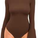 MANGOPOP Bell Sleeve Mock Neck Long Sleeve Bodysuit for Going Out Tops for Women (Medium, Coffee)