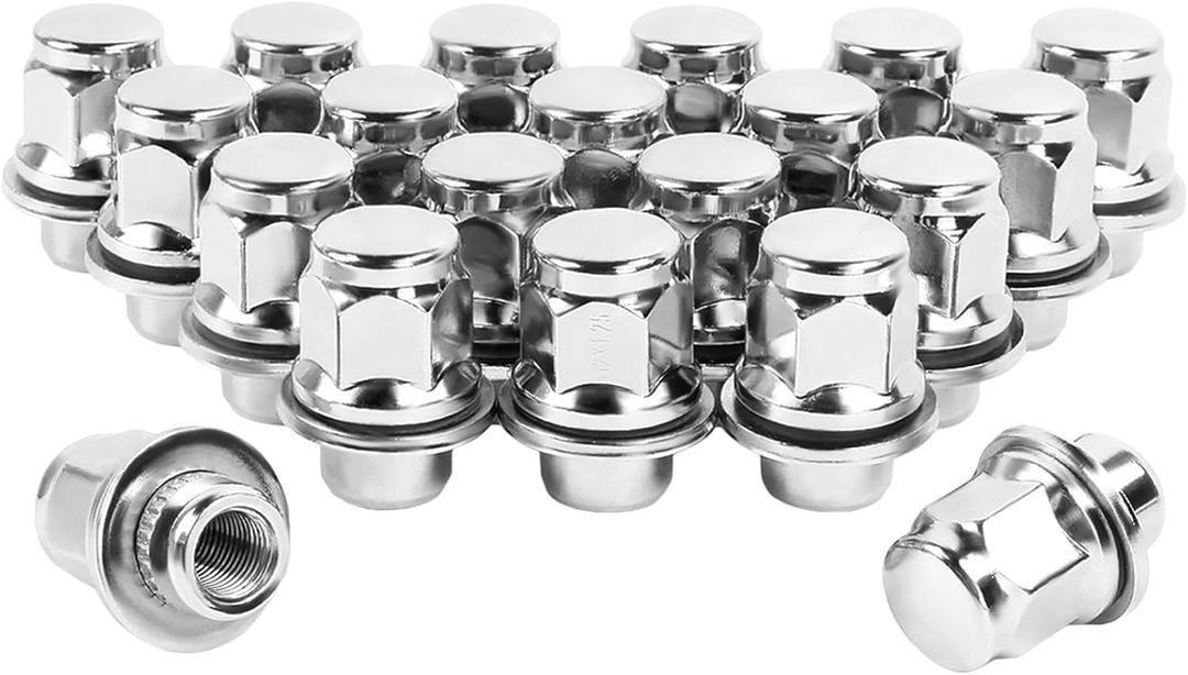 M12x1.25 Lug Nuts with Mag Flat Seat 20 pcs Compatible with Q70 Q45 Q50 G37 I30, 350Z 370Z 200SX 13/16" 21mm Hex 1.46x1.18 Chrome Wheels Lug Nuts