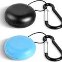 TIESOME 2 Pcs Ear Plug Case, Round ABS Plastic Earplug Holder with Keychain, Mini Storage Container for Travel, Business, Earbuds & Small Items (Black & Blue)