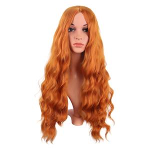 MapofBeauty 28 Inch/70 cm Long Wavy Middle Part with No Bangs Synthetic Fiber Curly Fashion Women Party Cosplay Wig (Orange)