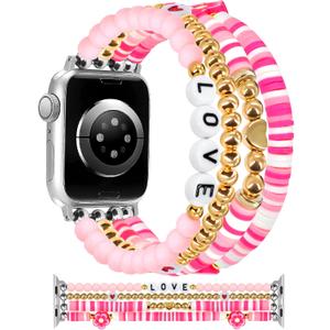 JR.DM Cute Preppy Handmade Elastic Beaded Band Women for Apple Watch, M