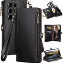 XcaseBar Compatible with Samsung Galaxy S25 Ultra Wallet case with Zipper Credit Card HolderRFID Blocking,Flip Folio Book PU Phone case Shockproof Cover Men Women for Samsung S25 Ultra case Black