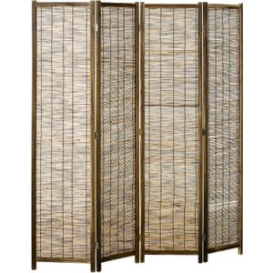 HOMCOM 4 Panel Room Divider, 5.5 Ft Portable Folding Privacy Screens, Reed Hand-Woven Freestanding Partition Wall Dividers for Home Office, Carbonized