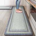 KIMODE Anti Fatigue Kitchen Mat 2PCS,Non-Skid Waterproof Kitchen Rugs, Farmhouse Kitchen Mat for Floor, Cushioned Comfort Foam Standing Mat for Floor, Office, Sink, Desk, Laundry, Blue and Gray (17.3" x 59 "+ 17.3" x 29 "--0.47 inches)