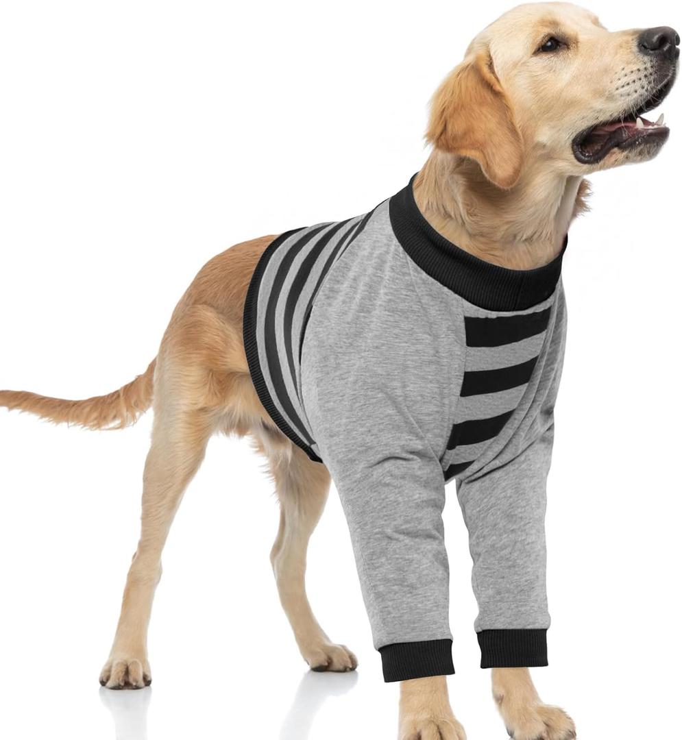 FUAMEY Dog Recovery Sleeve with Elbow Protector, Dogs Shirt Stop Licking Joints, Pet Long Sleeve Suit Protecting Dog's Front Leg Arm Wounds Cover Skin Conditions Black Stripes Large
