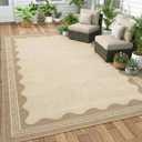 Dunzy Scalloped Outdoor Patio Rug, 5 x 8 ft Non-Slip Plastic Straw Carpet Indoor Outdoor Area Mat for Outside Rv Camping Deck Pool Beach Porch Backyard (Light Brown)
