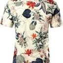 JOGAL Men's Flower Casual Button Down Short Sleeve Hawaiian Shirt Suits (S)
