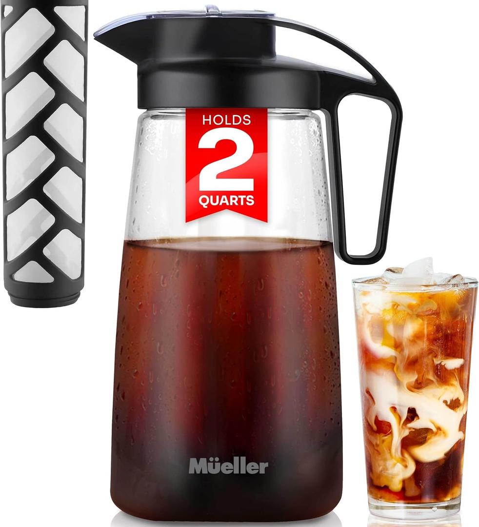 Mueller Cold Brew Coffee Maker, 64 oz Tritan Fortified Pitcher, Pour Spout Handle Lid, Resilient & Leak-Proof for Iced Coffee Tea