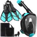 Viginsul Mask Fins Snorkeling Gear for Adults, Full Face Snorkel Mask & Adjustable Swim Fins Snorkel Set, Panoramic View Snorkel Mask Dry Top Anti-Fog Anti-Leak