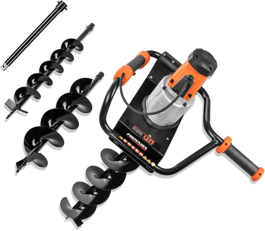 PROYAMA Electric Post Hole Digger, 1700W Corded Earth Auger with 4" 6" 8" Drill Bit, 12" Extension Rod, Reverse Control, Gear Box, Ideal for Post Hole Digging, Drilling, Tree Planting