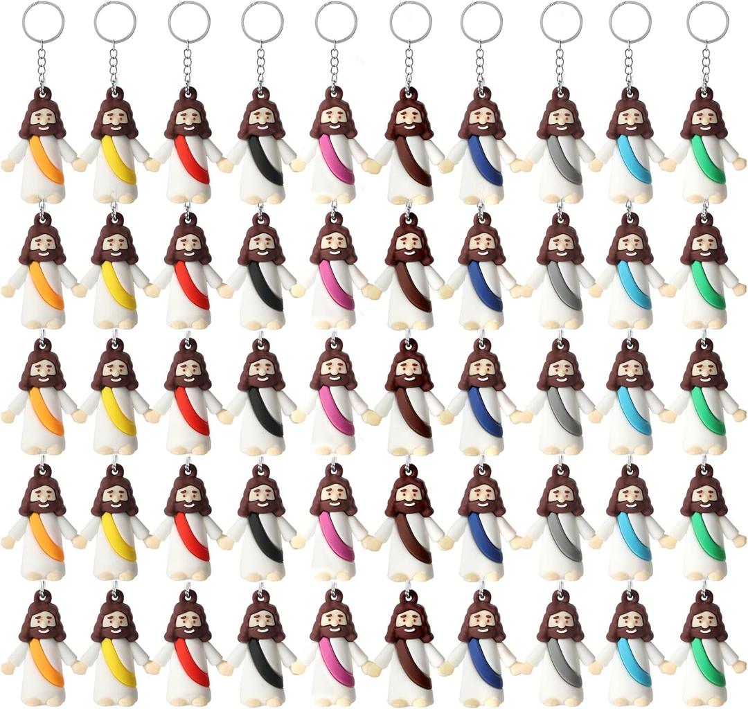 50 Pack Mini Jesus Figurines Keychains, Christian Little Jesus Toys Keychains Jesus Religious Keychain Bulk For Church Events Giveaways, Sunday School Religious Party Favors