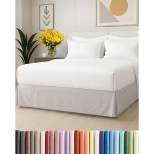 Pleated Bed Skirt King Size - 3 Sided Pleated Bed Skirt King - Ultra-Soft, Easy Fit with 15 Inch Tailored Drop - Hotel Quality, Wrinkle & Fade Resistant - for Women, Men, Kids and Teens - Light Grey