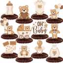 Bencailor 12 Pcs Bear Baby Shower Honeycomb Centerpieces Neutral Cream Bear Baby Shower Table Decorations Birthday Party Table Centerpieces Toppers(Brown)