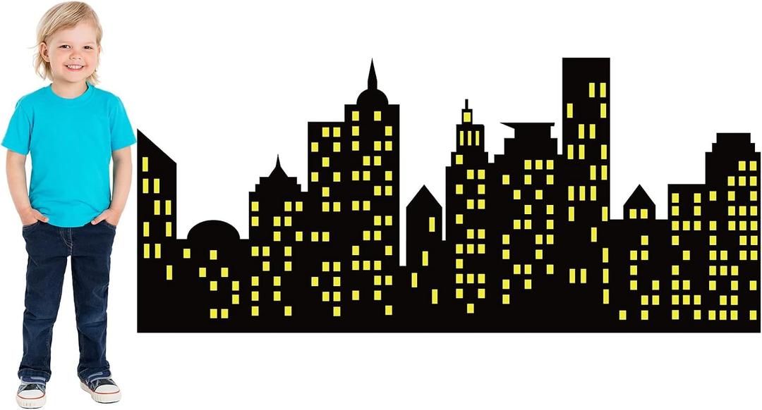 Geyee 59"x26" Hero Black City Skyline Backdrop Cardboard Skyscraper Decor, Large
