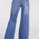 Astylish Women's High Waisted Wide Leg Jeans Stretch Denim Pants with Front Patch Pockets (Blue, L)