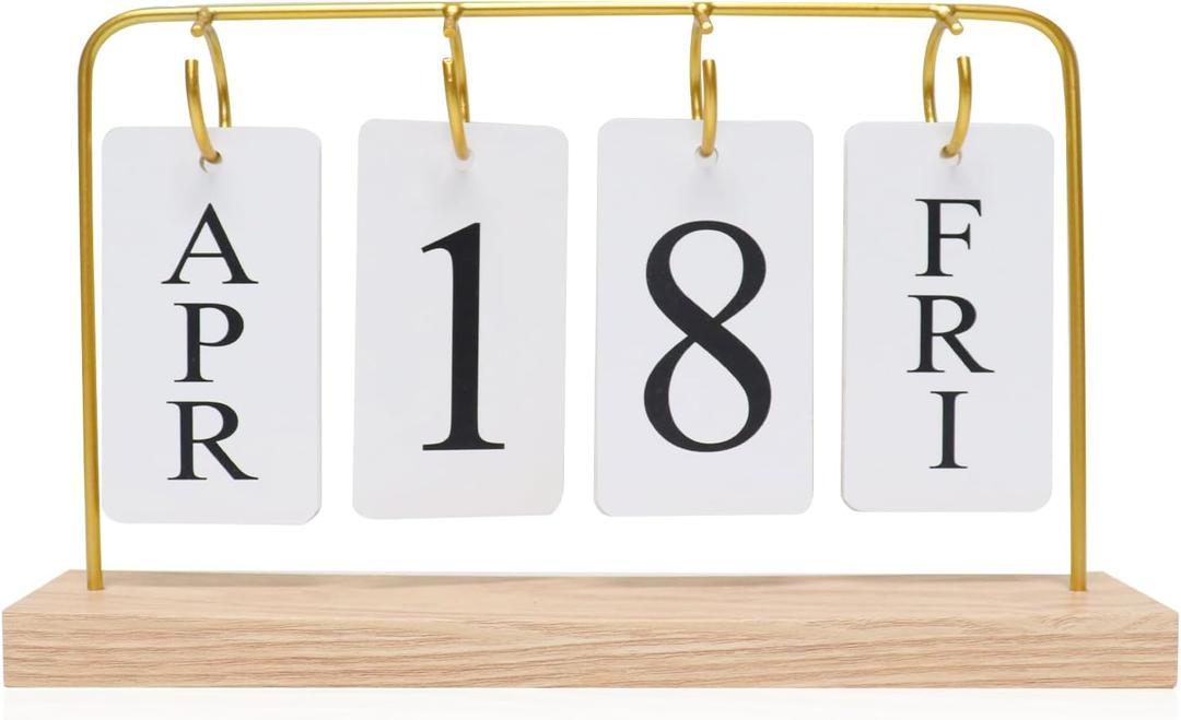 Uguisu Desktop Decor, Wall Calendar, Gold Metal Stand with Paper Monthly Daily Calendar, Home Decor, Living Room Decor, Hallway Decorative Ornament, Reusable Office Accessory.