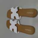 FITORY Women's Slide Sandals, Flat Fashion Square Open Toe with Cushion Slippers for Summer Beach, Size 8 (White)