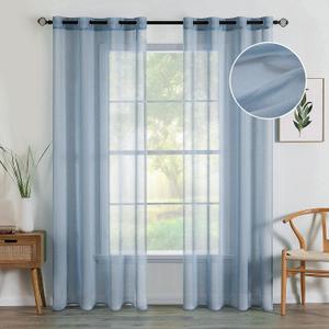 MIULEE 2 Panels Dusty Blue Semi Sheer Window Curtains 84 Inch Length Elegant Grommet Top Window Voile Drapes/Treatment Linen Textured Panels for Bedroom Living Room 54X84 Inch