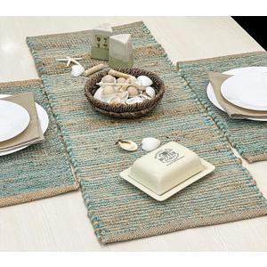 Chardin home Natural Jute Table Runner 13x36 Inch  Vintage Boho Rustic Table Decor  Handwoven Table Runner in Natural Jute and Aqua Turquoise  Farmhouse Dining or Console Table Accent