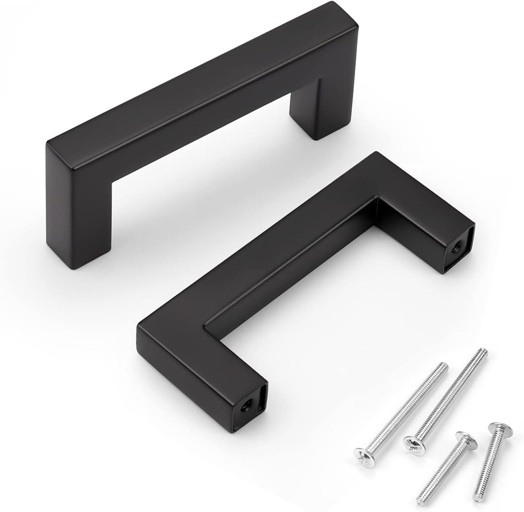 KNOBWELL 10 Pack Black Stainless Steel Cabinet Pulls, Kitchen Cabinet Pulls and Handles, Dresser Drawer Pulls, Overall Length 3-2/ 5in, Hole Centers 3in