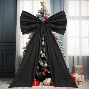 Christmas Big Bow Decorations 27 x 42 Inch Large Christmas Tree Topper Decorations Giant Xmas Tree Toppers Bows Decor Birthday Coquette Party Wedding Backdrop Satin Bachelorette Ornaments(Black)
