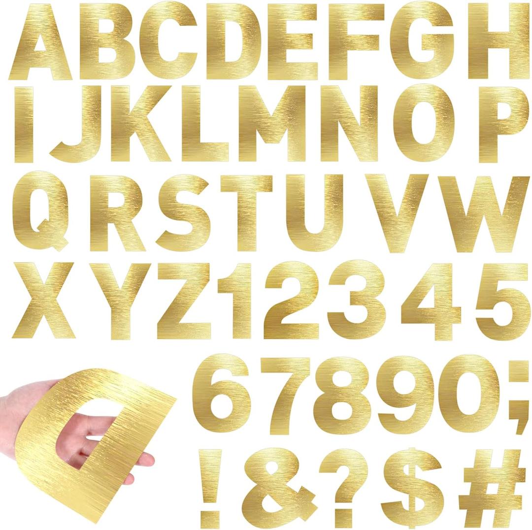 184 Pcs 6 Inch Large Letter Stickers, Big Font Alphabet Letter Self Adhesive Letters Kit, Gold Vinyl Number Punctuation Sticker for Mailbox Bulletin Boards Classroom Window Door Home Party Decor