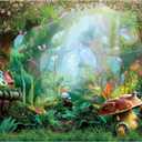7x5ft Enchanted Forest Photo Background Fairy Tale Magic Big Tree Mushroom Princess Girl Birthday Party Decorations Banner Backdrops for Photography Birthday Banner Background SK1182B