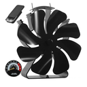 VODA Wood Stove Fan Heat Powered Fireplace Fans Non Electric, Heat Activated Thermal Fan for Wood Burning Stove/Log Burner, Stove Accessories Thermometer