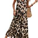 SOLY HUX Women's Leopard Print Maxi Dress V Neck Spaghetti Strap Flowy Long Vacation Summer Dresses (Large)