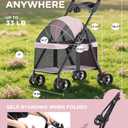 GTPLAYER Foldable Pet Stroller for Small Dogs and Cats, Holds Up to 33 lb, 4 Wheel, Full Mesh Ultra Breathable, Safety Tethers, Cup Holder & Poop Bags Included, Pink