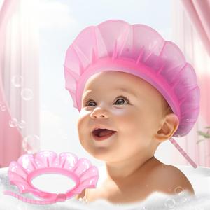 kair Baby Kids Shower Cap Soft Adjustable Silicone Toddler Bath Visor Children Hair Washing Hat Keep Kids Shield Water Out of Eyes & Ears (Pink, Head Size 12.5"-19" Less Than 24 Months)
