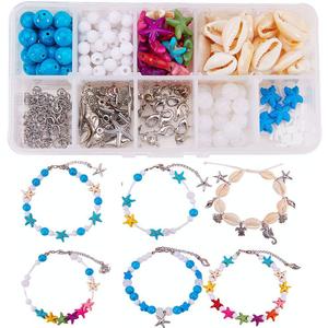 SUNNYCLUE 293Pcs DIY Boho Shell Beads Beach Charm Ankle Bracelet Making Kit Foot Chain Sandal Beads Christmas Adjustable Jewelry Making Kits Starfish Sea Turtle Charms Turquoise Stone Instruction